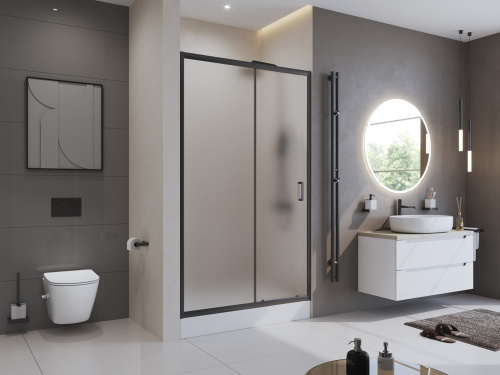 Душевая дверь BelBagno UNO-195 UNO-195-BF-1-120-P-NERO 120х195 стекло рифленое профиль черный - фото 2