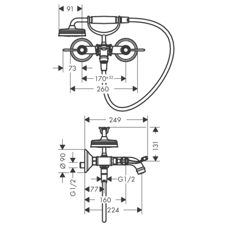 Смеситель для ванны Axor Montreux 16551820 настенный никель