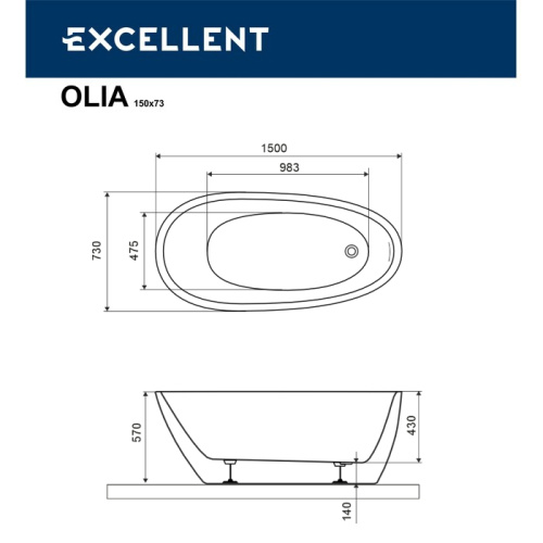 Ванна Excellent Olia 2.0 WAEX.OLI2.15WH 150х73 отдельностоящая овальная - фото 4