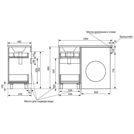 Тумба с раковиной Эстет Dallas Luxe 120 ФР-00001920 120х50 напольная цвет белый