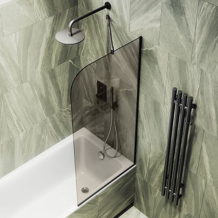 Душевая шторка на ванну Maybah Glass MGV-139-6у 55х140 стекло тонированное профиль черный ориентация универсальная