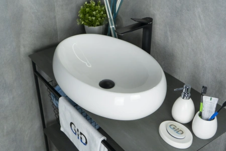 Раковина керамическая Gid Lago 51114 60х40 накладная цвет белый без отверстий под смеситель