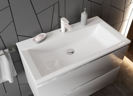 Раковина из искусственного камня Эстет Рава ФР-00014961 90х50 накладная цвет белый 1 отверстие под смеситель