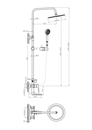 Душевая стойка BelBagno ANCONA ANCONA-VSCM-CRM настенная хром - фото 2
