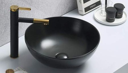 Раковина из сантехнического фаянса Velvex 104MB 40х40 накладная цвет черный без отверстий под смеситель