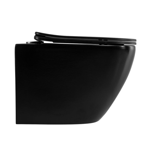 Унитаз подвесной Art&Max Ovale AM011CHR-MB/SC черный глянцевый с сиденьем микролифт каскадный смыв - фото 3