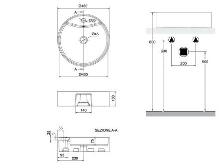 Раковина из сантехнического фаянса Scarabeo Thin-Line 8029/R 50х50 накладная цвет белый