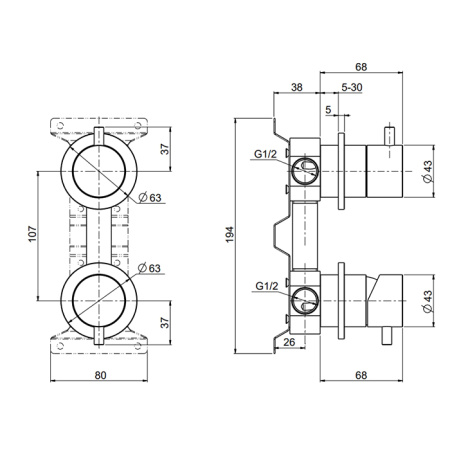 Смеситель для душа QuadroDesign Source 1247.00AS встраиваемый в стену нержавеющая сталь