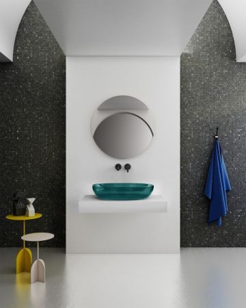 Раковина из полиэфирной смолы Abber KRISTALL AT2801Aquamarin 60х40 накладная цвет зеленый без отверстий под смеситель