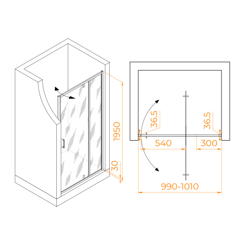 Душевая дверь RGW Leipzig 711210310-14 100х195 стекло прозрачное профиль черный - фото 2