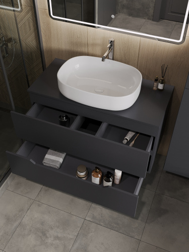 Тумба с раковиной Orange Line Li-100TugMDF+B08-600W 101х46х69 цвет серый - фото 4