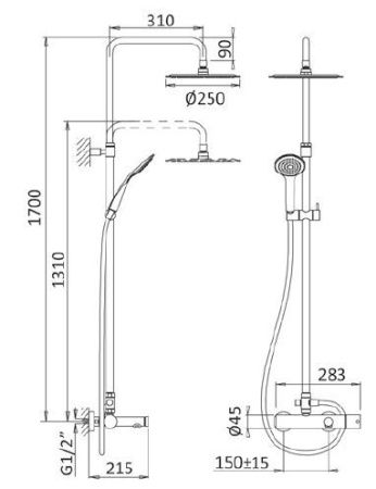 Душевая стойка Cezares CZR CZR-B-CVD-NOP настенная цвет черный