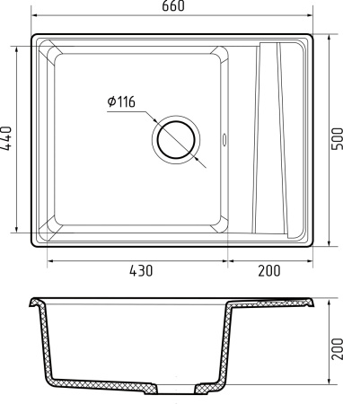 Кухонная мойка Granfest Level LV-660L терракот 66х50 цвет коричневый поверхность матовая