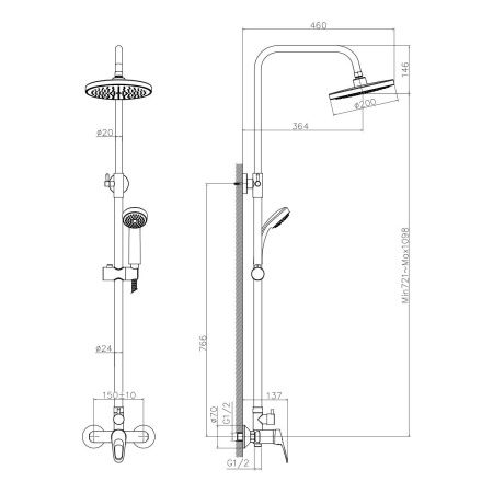 Смеситель для ванны и душа DECOROOM DR21 DR21070 настенный хром