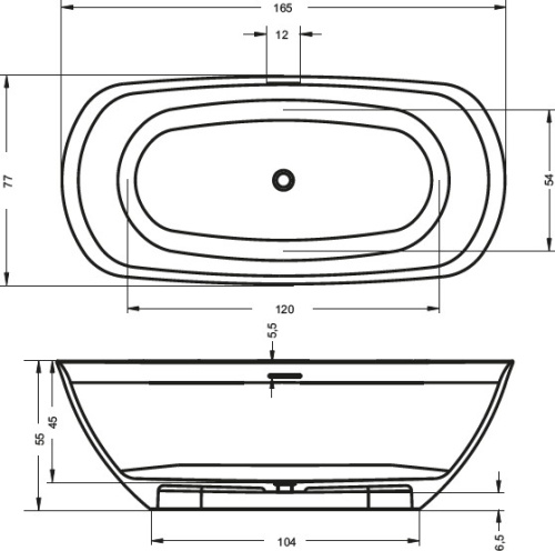 Ванна из искусственного камня Riho BILO B128001105 165х77 отдельностоящая овальная - фото 2
