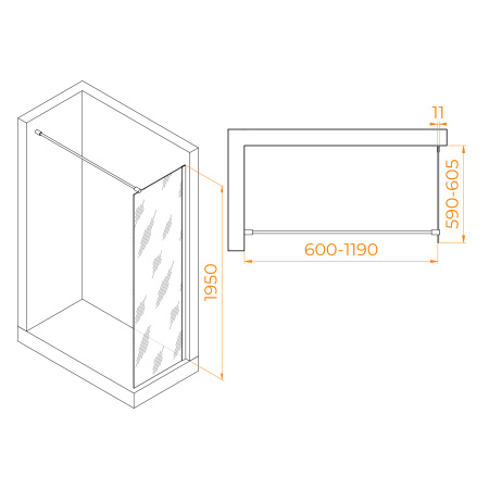 Душевая перегородка RGW Walk In 35100206-15 60х195 стекло прозрачное профиль белый