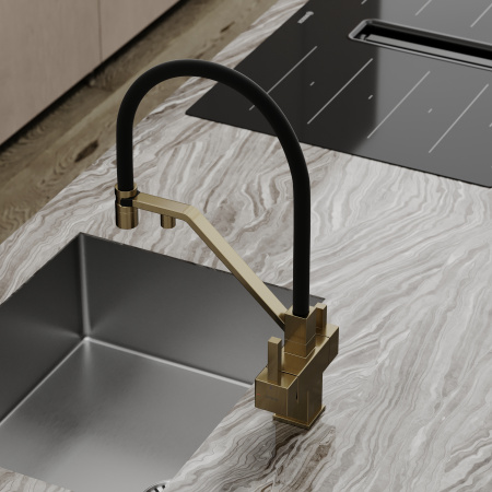 Смеситель для кухни Sancos Loro SC4007BG на мойку брашированное золото/черный