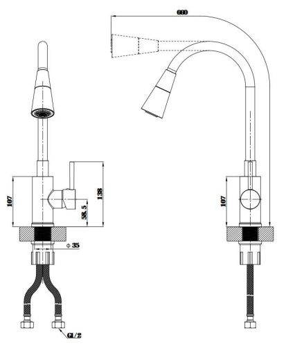 Смеситель для кухни Esko K47GMG на мойку вороненая сталь - фото 3