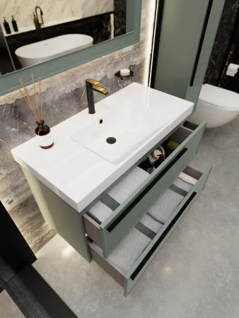 Тумба с раковиной La Fenice Elba TWIN NFNC-01-ELB-G-100-2-3-100 100х50 подвесная цвет серый