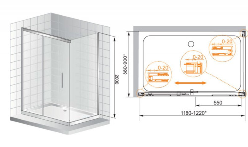 Душевой уголок Cezares PREMIER-SOFT PREMIER-SOFT-W-AH-1-120/90-C-Cr-IV 120х90 стекло прозрачное профиль хром глянцевый без поддона - фото 2