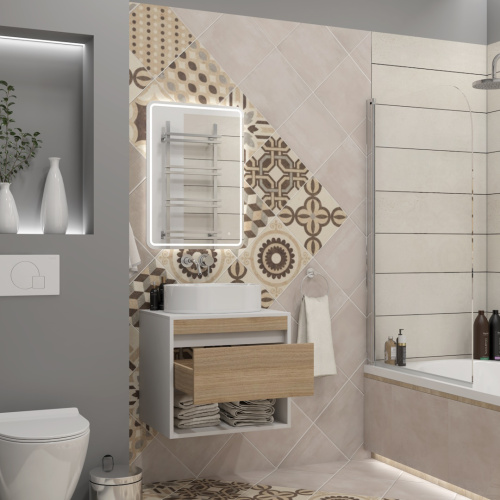 Тумба под раковину Teymi Ritta T60537 55х45х52 подвесная цвет белый/дуб - фото 5