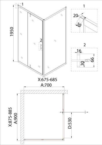 Душевой уголок Niagara Nova NG-63-9A-A70 90х70 стекло прозрачное профиль хром без поддона - фото 5