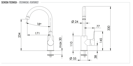 Смеситель для кухни Remer Winner W72 на столешницу хром