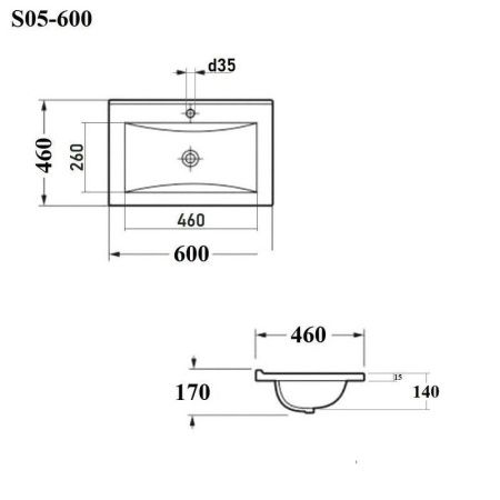 Раковина из сантехнического фарфора Bond Cube S05-600 60х50 встраиваемая цвет белый 1 отверстие под смеситель