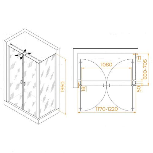 Душевой уголок RGW Passage 060814427-011 120х70 стекло прозрачное профиль хром без поддона - фото 2