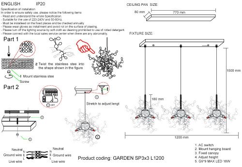 Светильник подвесной Crystal Lux Garden (Гарден) GARDEN SP3х3 L1200 GOLD - фото 5