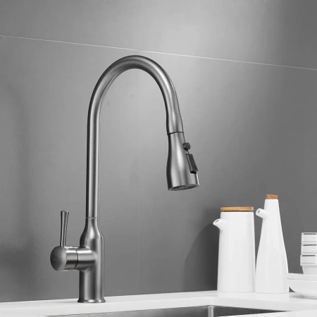 Смеситель для кухни Shevanik S163T на мойку оружейная сталь