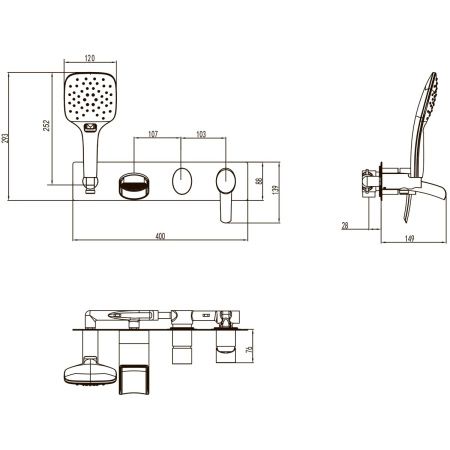 Смеситель для ванны и душа LeMark Atlantiss LM3224C встраиваемый в стену хром