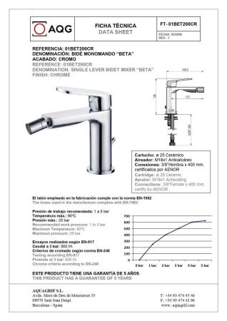 Смеситель AQG Beta 01BET200CR на биде хром