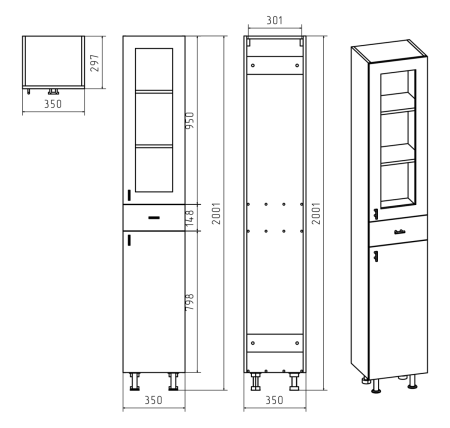 Шкаф-пенал Misty Урал Э-Ура0503501-01П 40х190 напольный цвет белый