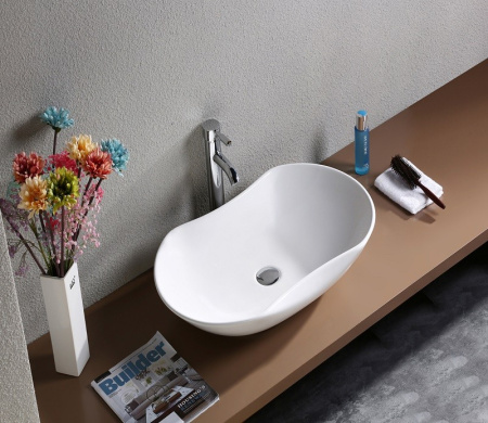 Раковина из санфаянса CeramaLux 9175 66х42 накладная цвет белый