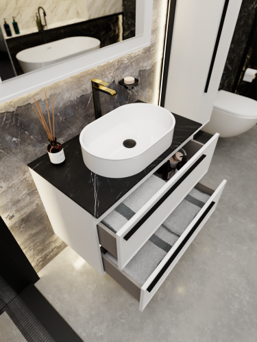 Тумба со столешницей La Fenice ELBA TWIN NFNC-01-ELB-B-90-2-3-GB 90х62х49 подвесная цвет белый - фото 3