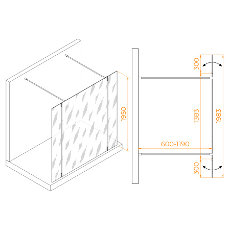 Душевая перегородка RGW Walk In 351005243-16 140х195 стекло прозрачное профиль золото глянцевое