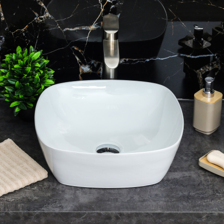 Раковина из сантехнического фарфора Melana A500C-805 40х40 накладная цвет белый без отверстий под смеситель