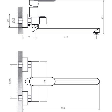Смеситель для ванны Rush Luson LU1630-51 настенный хром