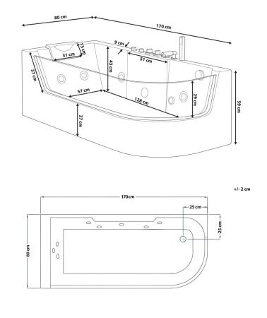 Ванна акриловая гидромассажная Cerutti SPA C-403A L 170х80 пристенная асимметричная с ножками