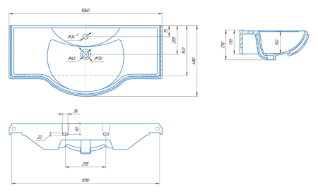 Раковина мебельная керамическая Kirovit Классик 105 4640021060926 110х50 накладная цвет белый