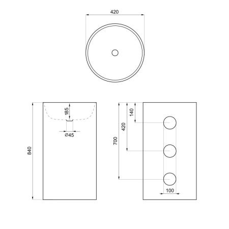 Раковина из сантехнического фарфора Wellsee Callipy Art 328904000 40х40 напольная цвет черный без отверстий под смеситель