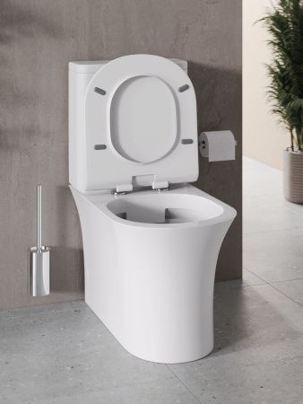 Унитаз напольный с бачком Agger AT01000 белый с сиденьем микролифт безободковый душевой смыв