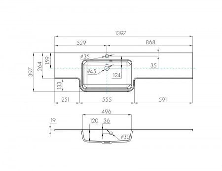 Раковина из искусственного камня Aquaton Hotel 1A709631PI01L 140х40 подвесная цвет белый