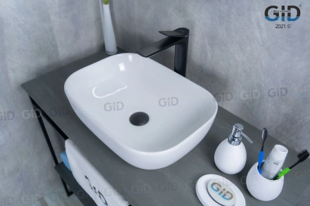 Раковина керамическая Gid Geométrico 51183 50х30 накладная цвет белый без отверстий под смеситель