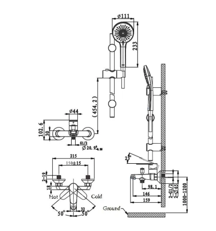 Смеситель для ванны Arrow AG3628CP настенный хром с душевым гарнитуром