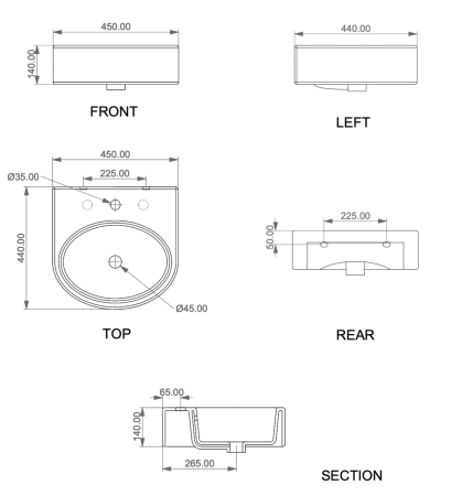 Раковина керамическая GSG Ceramic Design Like LKLAVBW45003 50х40 подвесная цвет черный 1 отверстие под смеситель