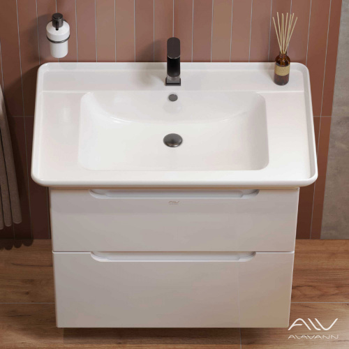 Тумба с раковиной Alavann Berta 75 ALV0969000 подвесная белая с ящиками - фото 4