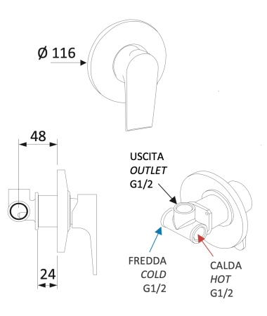 Смеситель для душа Mariani Artic В37179AT встраиваемый в стену белый