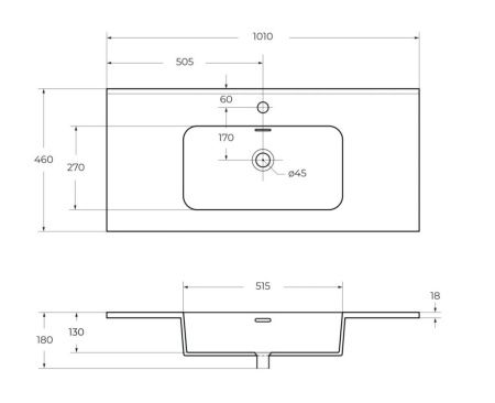 Раковина керамическая Cezares 50200 100х50 подвесная цвет белый 1 отверстие под смеситель